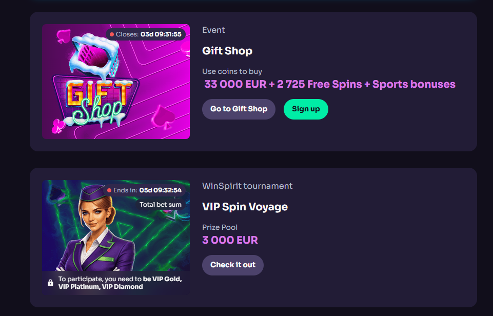 Bonuses and Promotions at WinSpirit